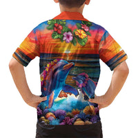 Hawaiian Lei Day Hawaiian Shirt Dolphins with Colorful Corals and Romantic Sunset