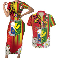 Personalised Hawaii and Philippines Together Couples Matching Short Sleeve Bodycon Dress and Hawaiian Shirt The Emblems with Cultural Symbols Green-Yellow-Red Tricolor