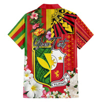 Personalised Hawaii and Philippines Together Family Matching Off The Shoulder Long Sleeve Dress and Hawaiian Shirt The Emblems with Cultural Symbols Green-Yellow-Red Tricolor