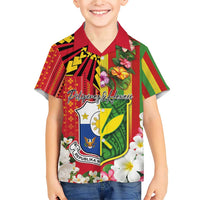 Personalised Hawaii and Philippines Together Family Matching Short Sleeve Bodycon Dress and Hawaiian Shirt The Emblems with Cultural Symbols Green-Yellow-Red Tricolor