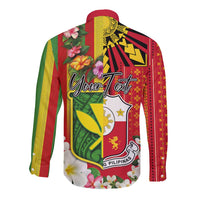 Personalised Hawaii and Philippines Together Long Sleeve Button Shirt The Emblems with Cultural Symbols Green-Yellow-Red Tricolor