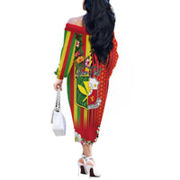 Personalised Hawaii and Philippines Together Off The Shoulder Long Sleeve Dress The Emblems with Cultural Symbols Green-Yellow-Red Tricolor LT03 - Polynesian Pride