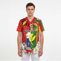 Personalised Hawaii and Philippines Together Scrub Top The Emblems with Cultural Symbols Green-Yellow-Red Tricolor - Polynesian Pride