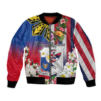 Personalised Hawaii and Philippines Together Bomber Jacket The Emblems with Cultural Symbols Blue-White-Red Tricolor
