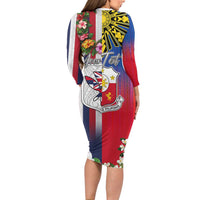 Personalised Hawaii and Philippines Together Family Matching Long Sleeve Bodycon Dress and Hawaiian Shirt The Emblems with Cultural Symbols Blue-White-Red Tricolor