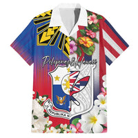 Personalised Hawaii and Philippines Together Family Matching Puletasi and Hawaiian Shirt The Emblems with Cultural Symbols Blue-White-Red Tricolor