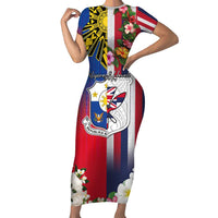 Personalised Hawaii and Philippines Together Family Matching Short Sleeve Bodycon Dress and Hawaiian Shirt The Emblems with Cultural Symbols Blue-White-Red Tricolor