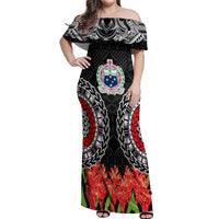 Samoa Siapo Ula Fala Off Shoulder Maxi Dress With Ginger Plant Black Color LT03 Women Black - Polynesian Pride