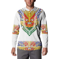 Haiti Flag Traditional Dashiki Button Sweatshirt White Color - Polynesian Pride