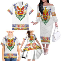 Haiti Flag Traditional Dashiki Family Matching Off The Shoulder Long Sleeve Dress and Hawaiian Shirt White Color - Polynesian Pride