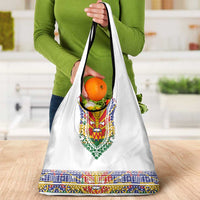 Haiti Flag Traditional Dashiki Grocery Bag White Color - Polynesian Pride