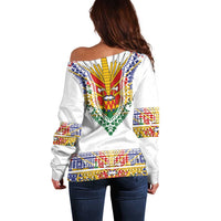 Haiti Flag Traditional Dashiki Off Shoulder Sweater White Color - Polynesian Pride