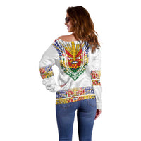Haiti Flag Traditional Dashiki Off Shoulder Sweater White Color - Polynesian Pride