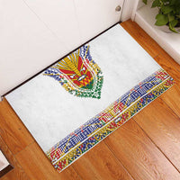 Haiti Flag Traditional Dashiki Rubber Doormat White Color - Polynesian Pride
