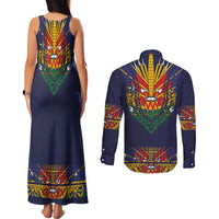 Haiti Flag Traditional Dashiki Couples Matching Tank Maxi Dress and Long Sleeve Button Shirt Black Color - Polynesian Pride