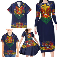 Haiti Flag Traditional Dashiki Family Matching Long Sleeve Bodycon Dress and Hawaiian Shirt Black Color LT03 - Polynesian Pride