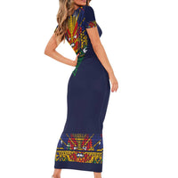 Haiti Flag Traditional Dashiki Family Matching Short Sleeve Bodycon Dress and Hawaiian Shirt Black Color LT03 - Polynesian Pride