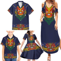 Haiti Flag Traditional Dashiki Family Matching Summer Maxi Dress and Hawaiian Shirt Black Color - Polynesian Pride