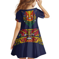 Haiti Flag Traditional Dashiki Kid Short Sleeve Dress Black Color - Polynesian Pride