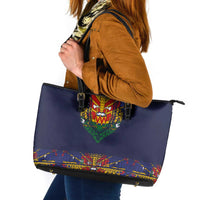 Haiti Flag Traditional Dashiki Leather Tote Bag Black Color - Polynesian Pride