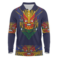 Haiti Flag Traditional Dashiki Long Sleeve Polo Shirt Black Color LT03 Black - Polynesian Pride