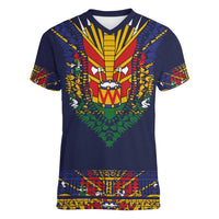 Haiti Flag Traditional Dashiki Women V-Neck T-Shirt Black Color LT03 Female Black - Polynesian Pride