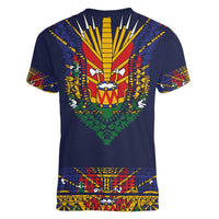 Haiti Flag Traditional Dashiki Women V-Neck T-Shirt Black Color LT03 - Polynesian Pride