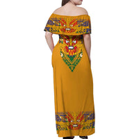 Haiti Flag Traditional Dashiki Family Matching Off Shoulder Maxi Dress and Hawaiian Shirt Yellow Color - Polynesian Pride