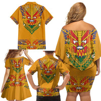 Haiti Flag Traditional Dashiki Family Matching Off Shoulder Short Dress and Hawaiian Shirt Yellow Color - Polynesian Pride