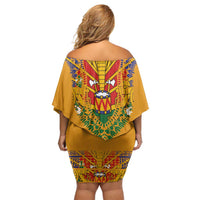Haiti Flag Traditional Dashiki Off Shoulder Short Dress Yellow Color - Polynesian Pride