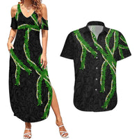 Hawaii Maile Lei Couples Matching Summer Maxi Dress and Hawaiian Shirt Aloha Black Color LT03 Black - Polynesian Pride