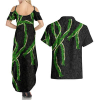 Hawaii Maile Lei Couples Matching Summer Maxi Dress and Hawaiian Shirt Aloha Black Color LT03 - Polynesian Pride