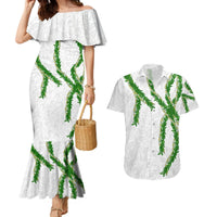 Hawaii Maile Lei Couples Matching Mermaid Dress and Hawaiian Shirt Aloha White Color LT03 White - Polynesian Pride