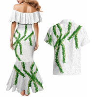 Hawaii Maile Lei Couples Matching Mermaid Dress and Hawaiian Shirt Aloha White Color LT03 - Polynesian Pride