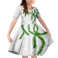 Hawaii Maile Lei Family Matching Mermaid Dress and Hawaiian Shirt Aloha White Color