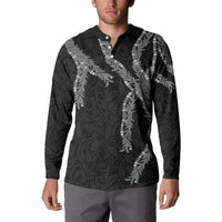 Hawaii Maile Lei Button Sweatshirt Aloha Grayscale Color