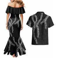 Hawaii Maile Lei Couples Matching Mermaid Dress and Hawaiian Shirt Aloha Grayscale Color LT03 - Polynesian Pride