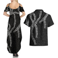 Hawaii Maile Lei Couples Matching Summer Maxi Dress and Hawaiian Shirt Aloha Grayscale Color