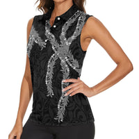 Hawaii Maile Lei Women Sleeveless Polo Shirt Aloha Grayscale Color