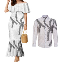 Hawaii Maile Lei Couples Matching Mermaid Dress and Long Sleeve Button Shirt Aloha The Grey Color LT03 Grey - Polynesian Pride