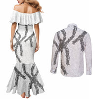 Hawaii Maile Lei Couples Matching Mermaid Dress and Long Sleeve Button Shirt Aloha The Grey Color LT03 - Polynesian Pride