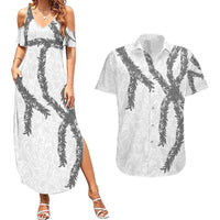 Hawaii Maile Lei Couples Matching Summer Maxi Dress and Hawaiian Shirt Aloha The Grey Color LT03 Grey - Polynesian Pride