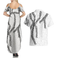 Hawaii Maile Lei Couples Matching Summer Maxi Dress and Hawaiian Shirt Aloha The Grey Color LT03 - Polynesian Pride