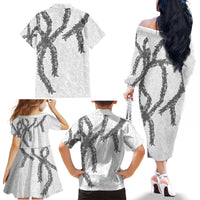 Hawaii Maile Lei Family Matching Off The Shoulder Long Sleeve Dress and Hawaiian Shirt Aloha The Grey Color