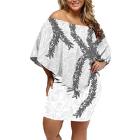 Hawaii Maile Lei Family Matching Off Shoulder Short Dress and Hawaiian Shirt Aloha The Grey Color