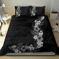 Hawaii Tropical Flowers and Leaves Bedding Set Tapa Pattern Grayscale Mode