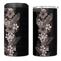 Hawaii Tropical Flowers and Leaves 4 in 1 Can Cooler Tumbler Tapa Pattern Grayscale Mode