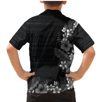 Hawaii Tropical Flowers and Leaves Family Matching Mermaid Dress and Hawaiian Shirt Tapa Pattern Grayscale Mode