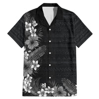 Hawaii Tropical Flowers and Leaves Family Matching Mermaid Dress and Hawaiian Shirt Tapa Pattern Grayscale Mode