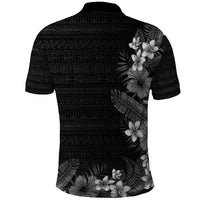 Hawaii Tropical Flowers and Leaves Polo Shirt Tapa Pattern Grayscale Mode